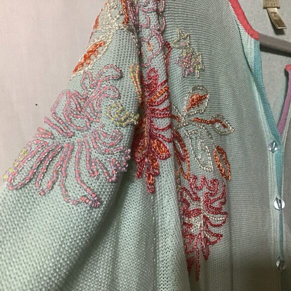 Sigrid Olsen Sport Cotton Blend Seafoam Beaded Embroidered Cardigan 2X - Picture 5 of 11